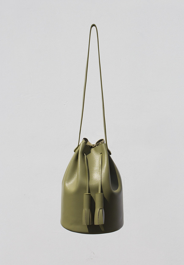Building Block Smooth Leather Bucket Bag - Olive Building Block Smooth Leather Bucket Bag - Olive