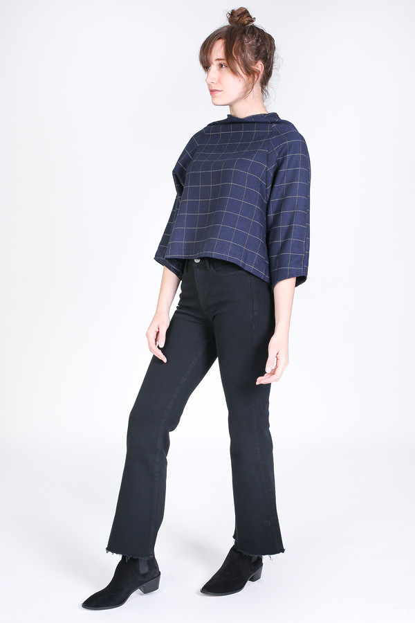 SBJ Austin Lisa top in navy windowpane SBJ Austin Lisa top in navy windowpane
