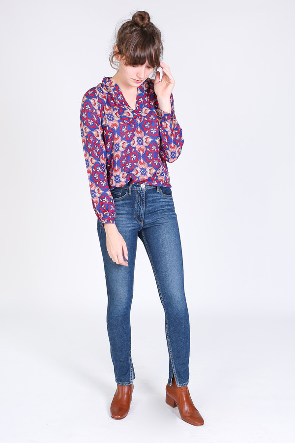 Tracy Reese Long sleeve polo blouse in monarch paisley Tracy Reese Long sleeve polo blouse in monarch paisley