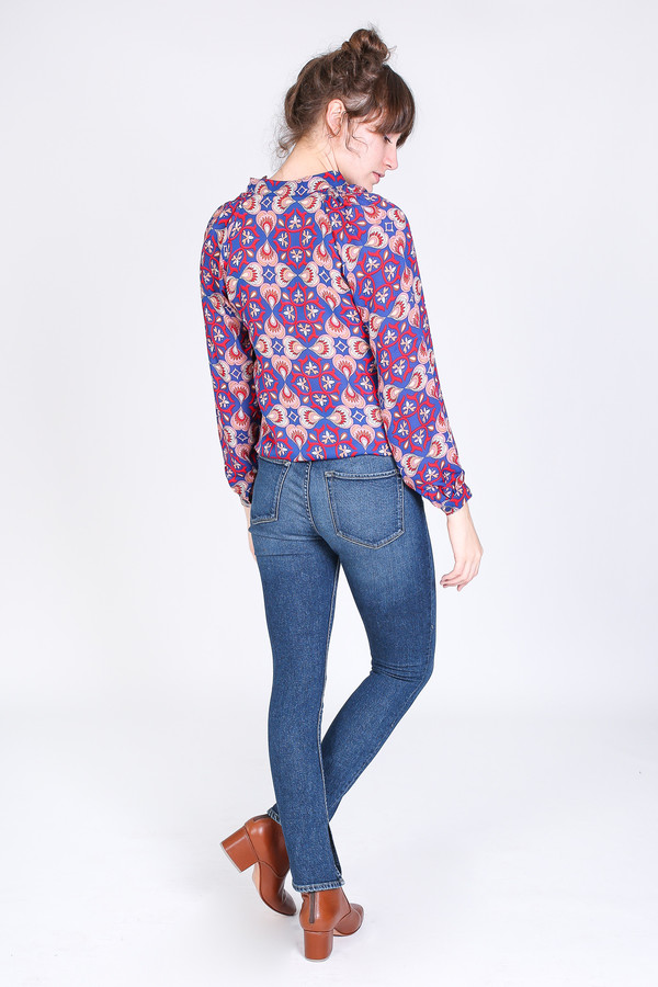 Tracy Reese Long sleeve polo blouse in monarch paisley Tracy Reese Long sleeve polo blouse in monarch paisley