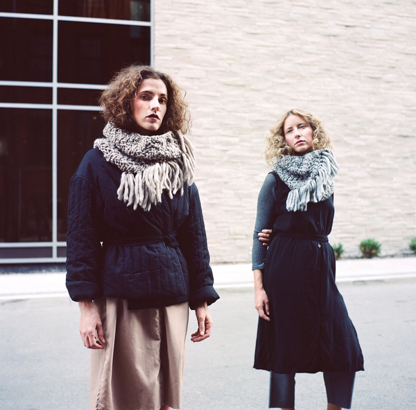 good night, day Durand Cowl diagonal ribbed w/ fringe (shown in pale gray) good night, day Durand Cowl diagonal ribbed w/ fringe (shown in pale gray)
