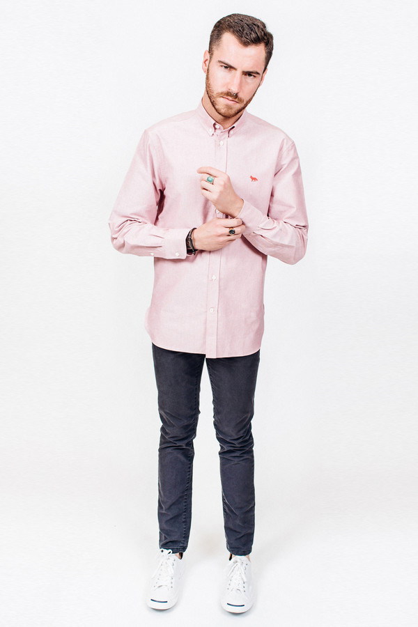 Men's Maison Kitsune Oxford Embroidery Classic Shirt Red Men's Maison Kitsune Oxford Embroidery Classic Shirt Red