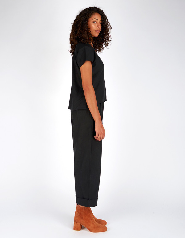 Ali Golden Raw Silk V-Neck Top Black Ali Golden Raw Silk V-Neck Top Black