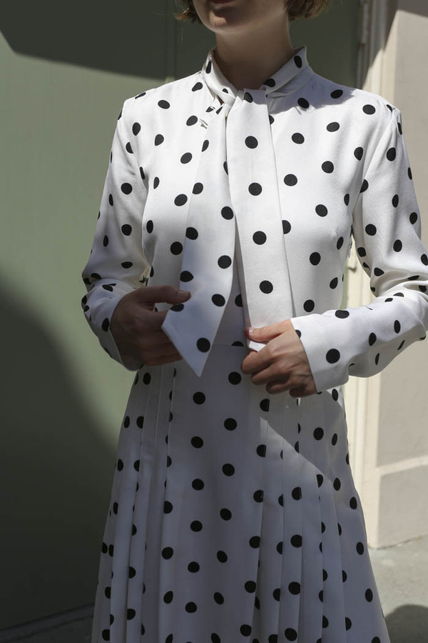 Maryam Nassir Zadeh Ana Tie Front Dress in Black/White Polka Dot Maryam Nassir Zadeh Ana Tie Front Dress in Black/White Polka Dot