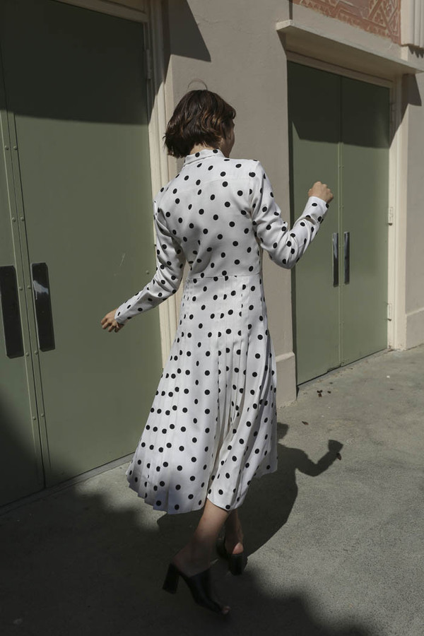 Maryam Nassir Zadeh Ana Tie Front Dress in Black/White Polka Dot Maryam Nassir Zadeh Ana Tie Front Dress in Black/White Polka Dot