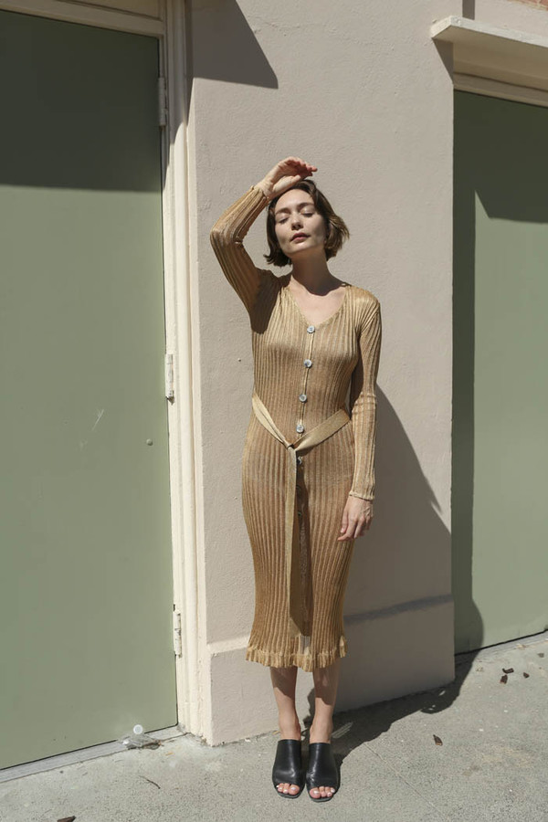 Maryam Nassir Zadeh Paris Knit Dress in Tan Maryam Nassir Zadeh Paris Knit Dress in Tan