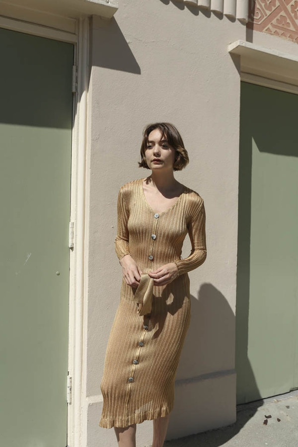 Maryam Nassir Zadeh Paris Knit Dress in Tan Maryam Nassir Zadeh Paris Knit Dress in Tan