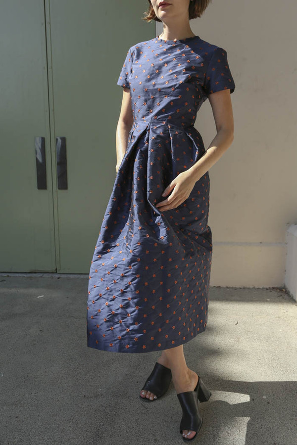 Nikki Chasin Marta Pleat Dress in Navy/Ochre Nikki Chasin Marta Pleat Dress in Navy/Ochre