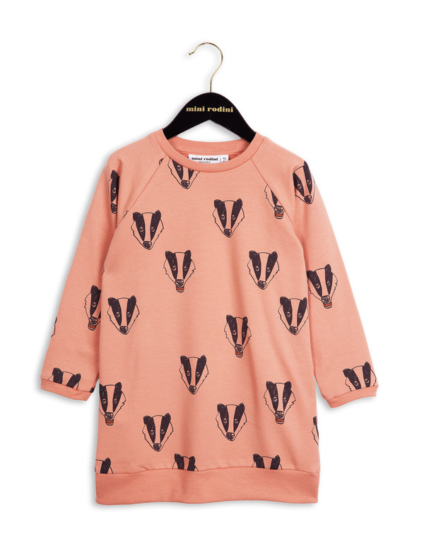 Kid's Mini Rodini BADGER SWEATSHIRT DRESS - PINK Kid's Mini Rodini BADGER SWEATSHIRT DRESS - PINK