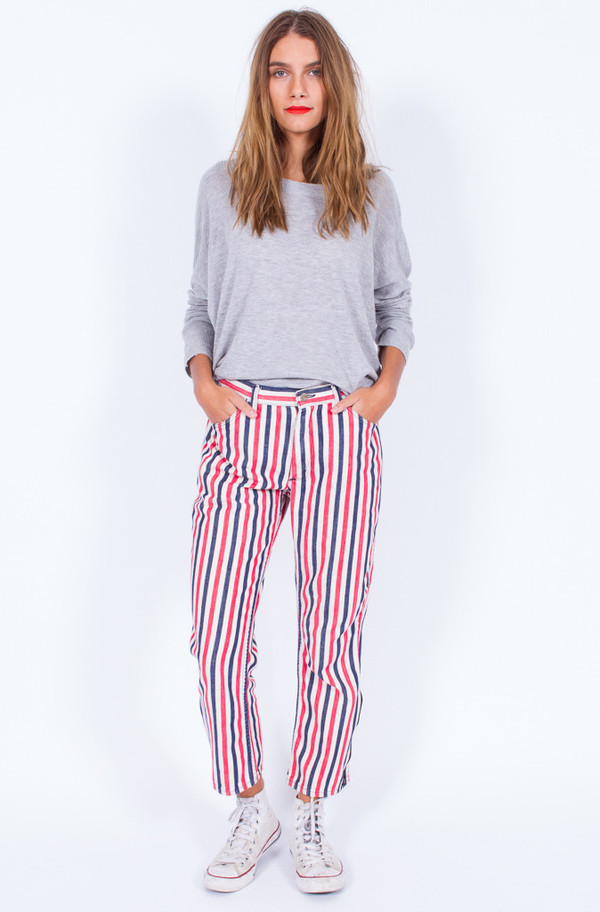 Striped Red White and Blue Denim Pants (Small) Striped Red White and Blue Denim Pants (Small)