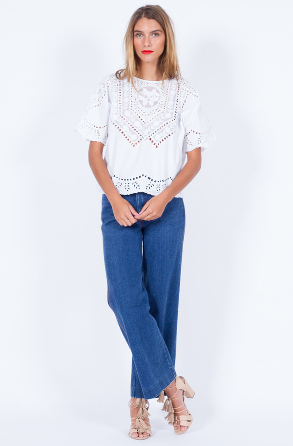 Yo Vintage! WHITE COTTON CUT OUT BLOUSE (SMALL-MEDIUM) Yo Vintage! WHITE COTTON CUT OUT BLOUSE (SMALL-MEDIUM)