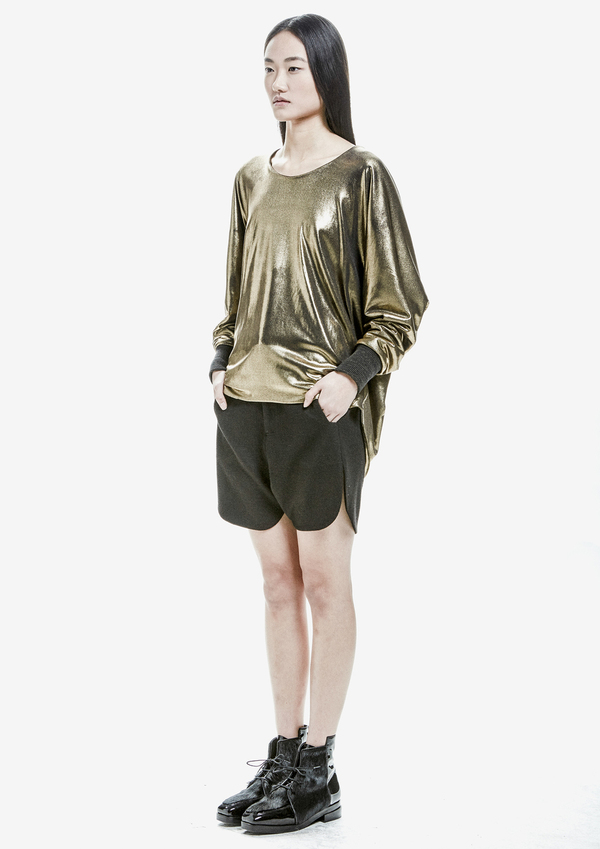 Berenik Sweater Long Sleeves Rib Cuff Metallic Cotton - Gold Berenik Sweater Long Sleeves Rib Cuff Metallic Cotton - Gold