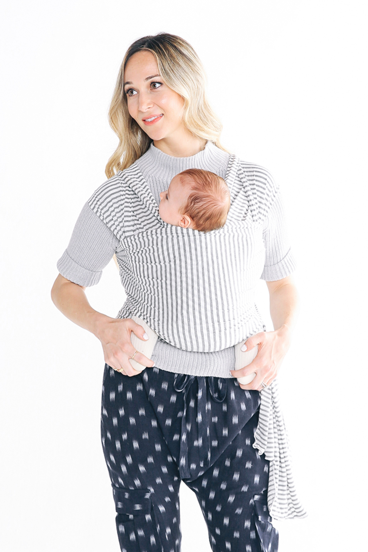 solly baby wrap natural and grey stripe