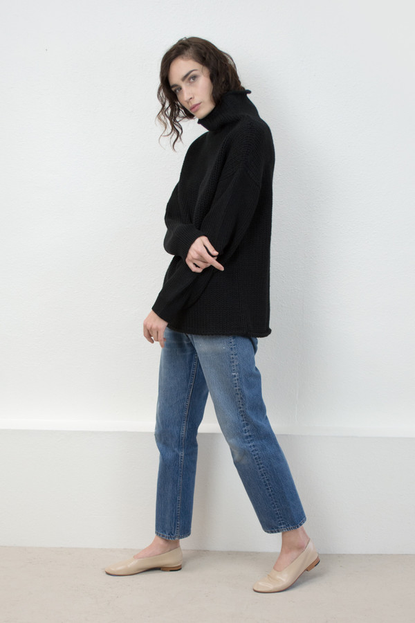 Micaela Greg Black Funnel Neck Sweater Micaela Greg Black Funnel Neck Sweater