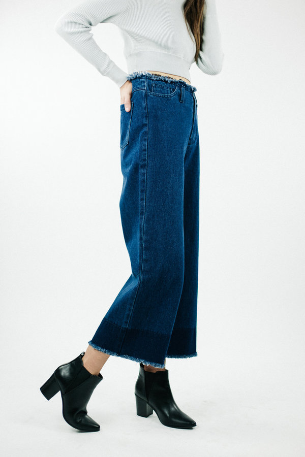 Achro Wide Leg Frayed Denim - Navy Achro Wide Leg Frayed Denim - Navy