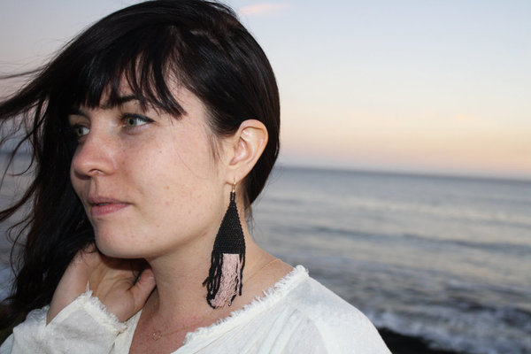 Blackbird Dagger Large Beaded Fringe Earrings Blackbird Dagger Large Beaded Fringe Earrings