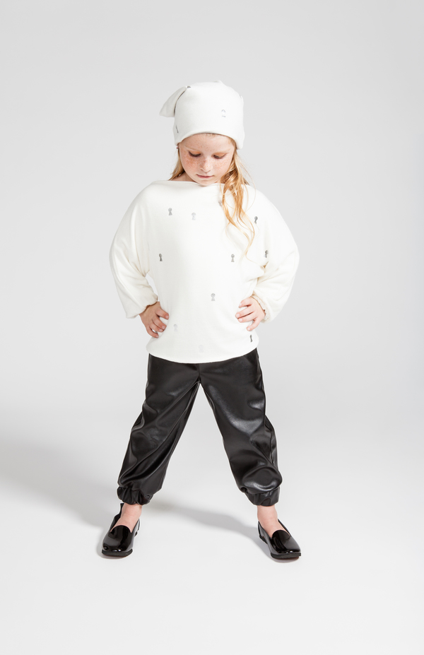 OMAMImini White Dolman Sleeve Sweater with Keyhole Print OMAMImini White Dolman Sleeve Sweater with Keyhole Print