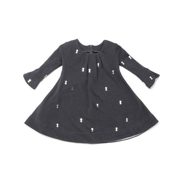 OMAMImini Grey Keyhole Print Tent Dress with Tulip Sleeves OMAMImini Grey Keyhole Print Tent Dress with Tulip Sleeves