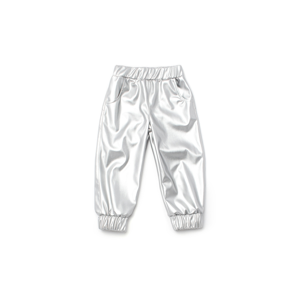 OMAMImini Silver Faux Leather Joggers OMAMImini Silver Faux Leather Joggers