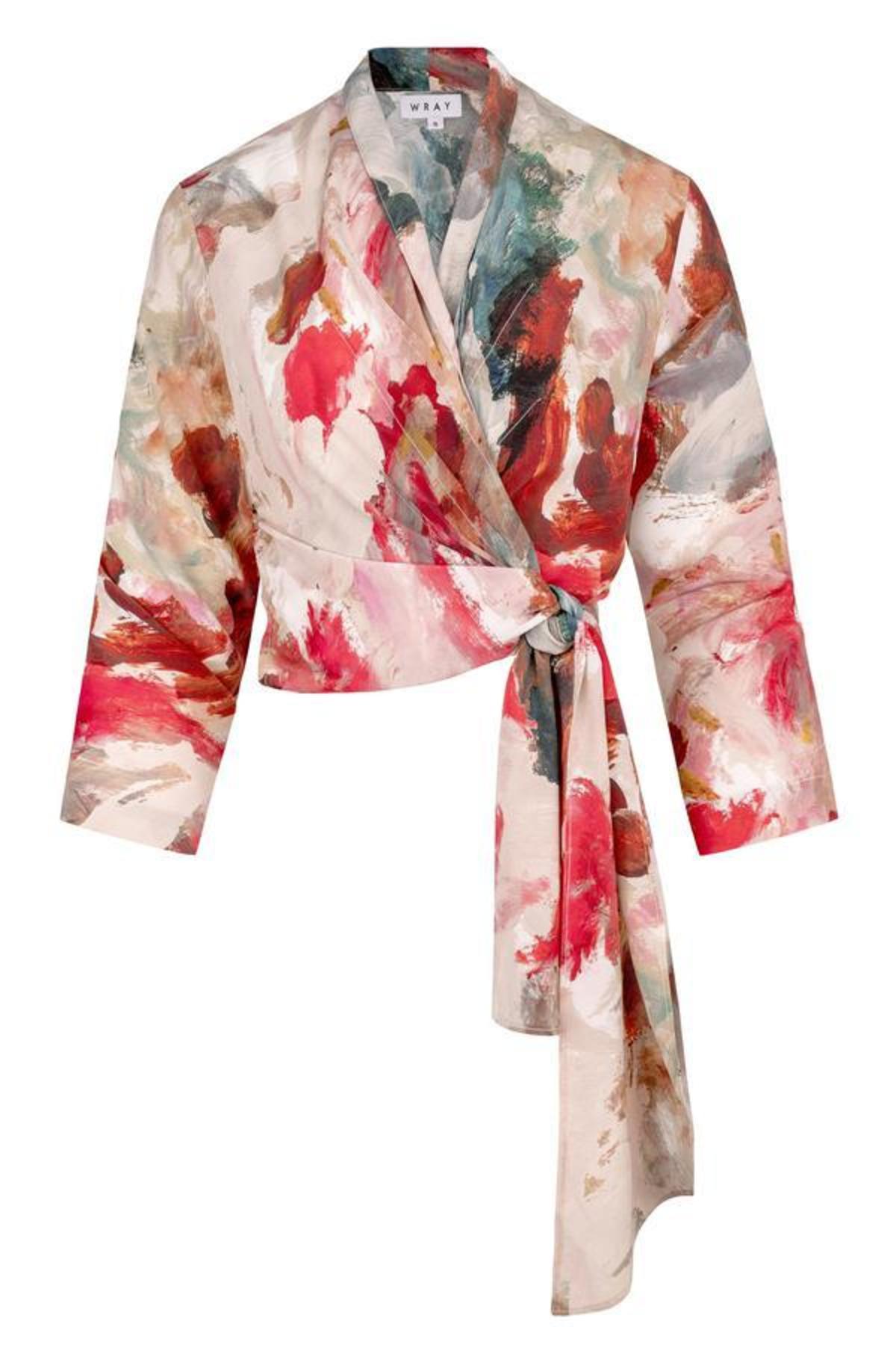 red long sleeve wrap top