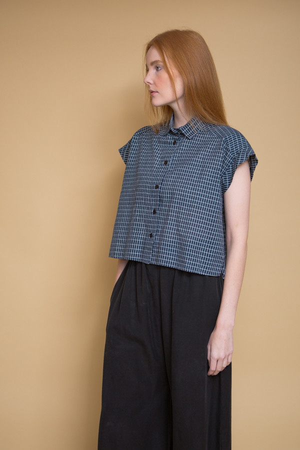 Micaela Greg Grid Piece Sleeve Button Up Micaela Greg Grid Piece Sleeve Button Up