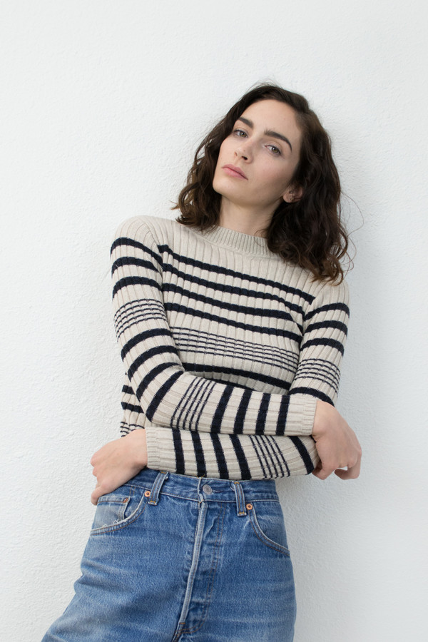 Micaela Greg Black/Cream Rib Striped Sweater Micaela Greg Black/Cream Rib Striped Sweater