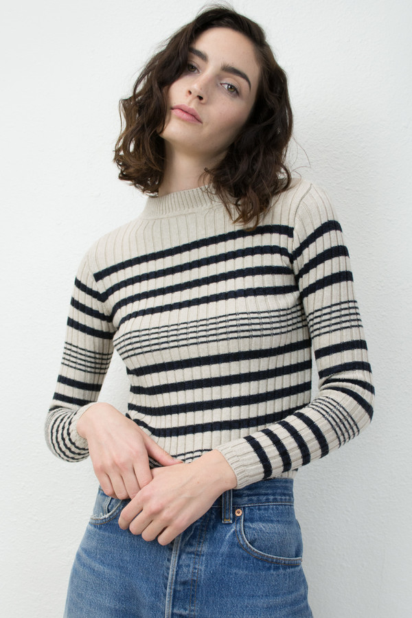 Micaela Greg Black/Cream Rib Striped Sweater Micaela Greg Black/Cream Rib Striped Sweater