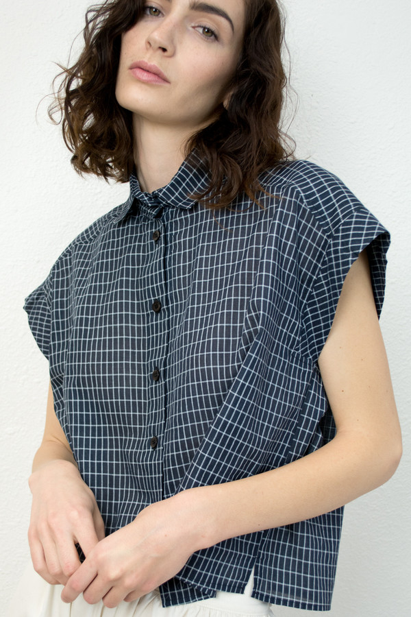 Micaela Greg Grid Piece Sleeve Button Up Micaela Greg Grid Piece Sleeve Button Up