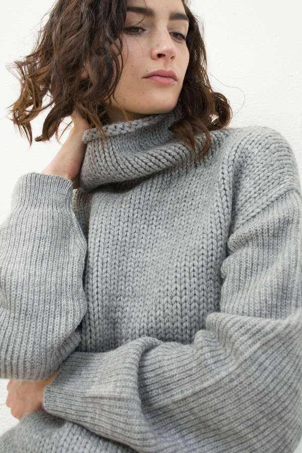 Micaela Greg Melange Grey Funnel Neck Sweater Micaela Greg Melange Grey Funnel Neck Sweater