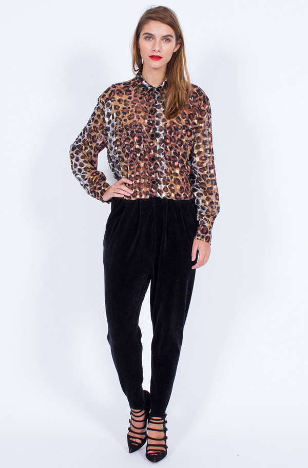 Yo Vintage! VELVET AND SHEER LEOPARD JUMPSUIT (SMALL-MEDIUM) Yo Vintage! VELVET AND SHEER LEOPARD JUMPSUIT (SMALL-MEDIUM)