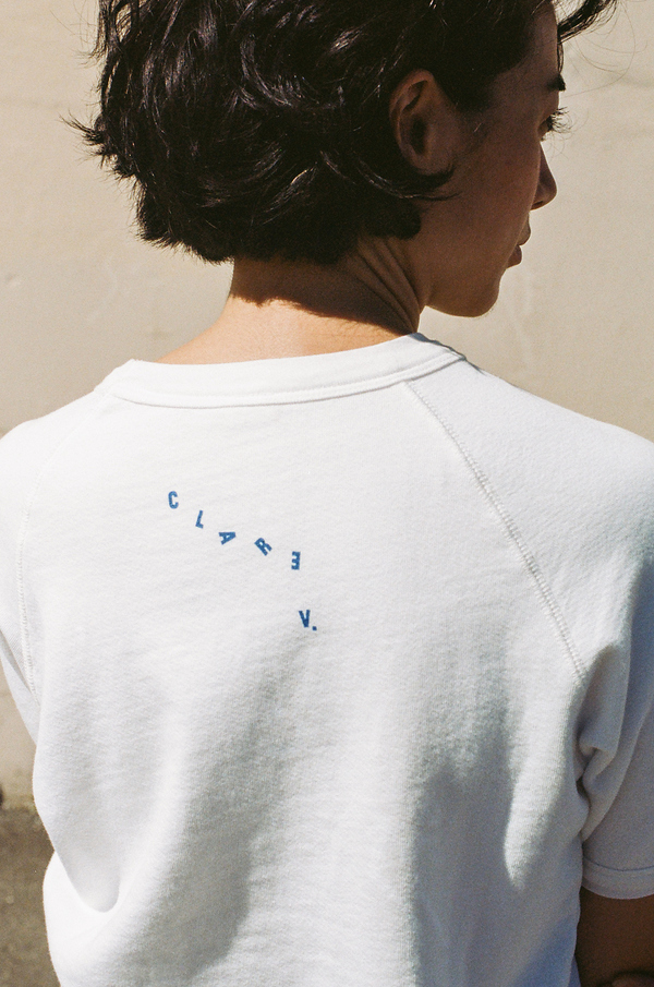 Clare V Short Sleeve Sweatshirt- white with royal blue Clare V Short Sleeve Sweatshirt- white with royal blue