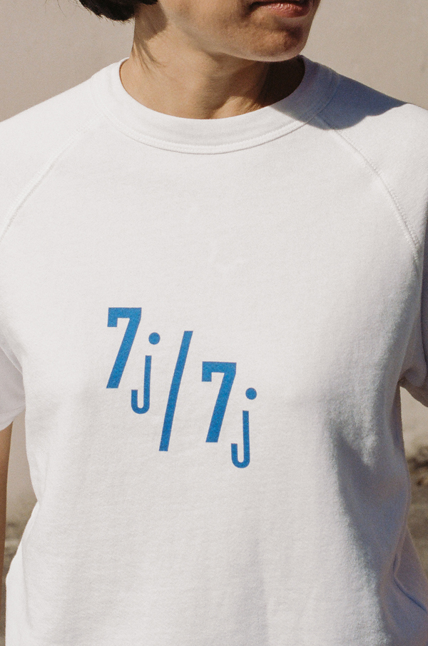 Clare V Short Sleeve Sweatshirt- white with royal blue Clare V Short Sleeve Sweatshirt- white with royal blue