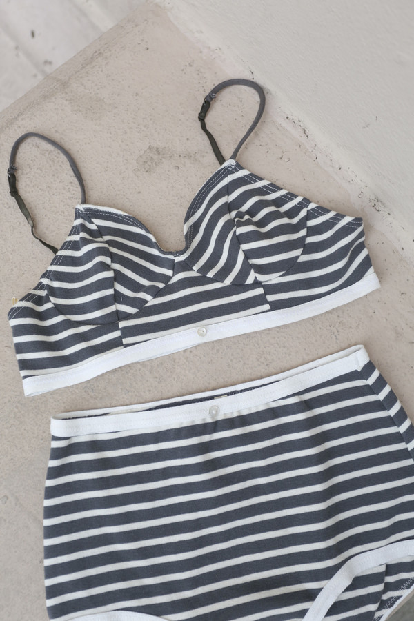 Botanica Workshop Aya Longline Bralette in Charcoal Stripe Botanica Workshop Aya Longline Bralette in Charcoal Stripe