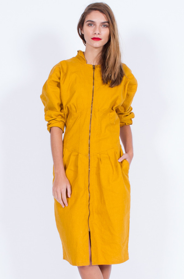 Yo Vintage! MUSTARD ZIPPER DRESS (MEDIUM) Yo Vintage! MUSTARD ZIPPER DRESS (MEDIUM)