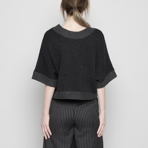 7115 by Szeki Boiled Wool Trims Sweater - Charcoal FW16 7115 by Szeki Boiled Wool Trims Sweater - Charcoal FW16