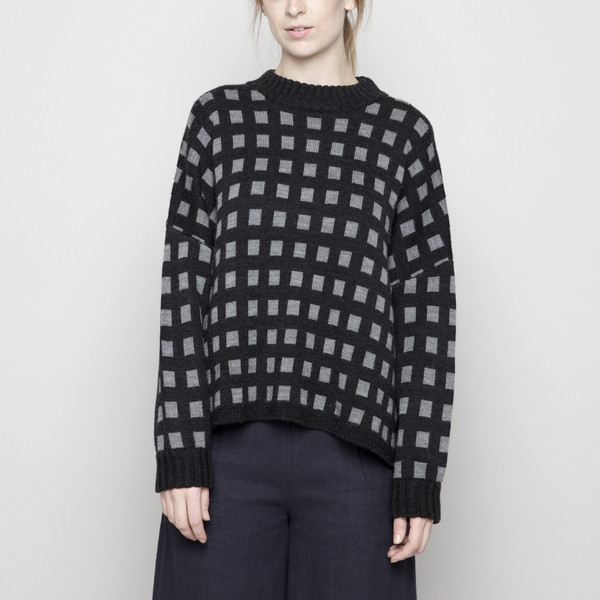 7115 by Szeki Mock-Neck Merino Plaid Sweater - Charcoal + Beige FW16 7115 by Szeki Mock-Neck Merino Plaid Sweater - Charcoal + Beige FW16