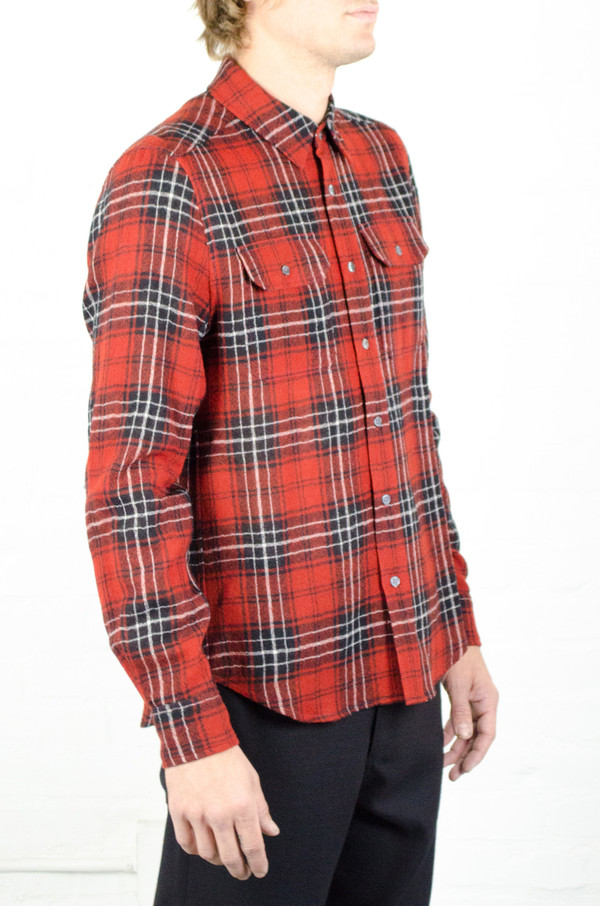 Men's Odin Worsted Wool Red Plaid Gauze Shirt Men's Odin Worsted Wool Red Plaid Gauze Shirt