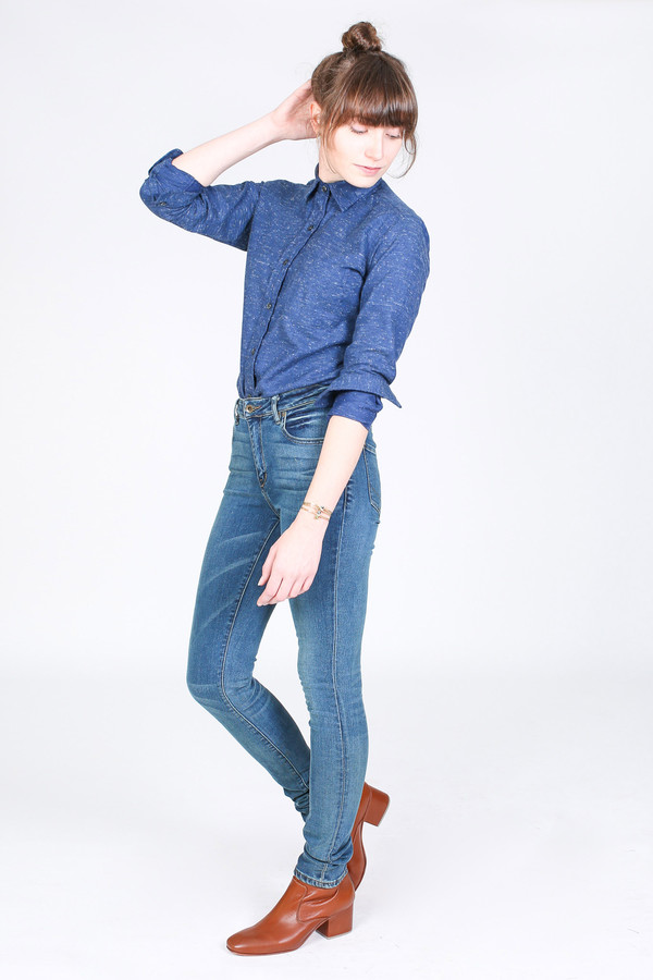 Vert & Vogue Laura Button-Up in Navy Speck Vert & Vogue Laura Button-Up in Navy Speck