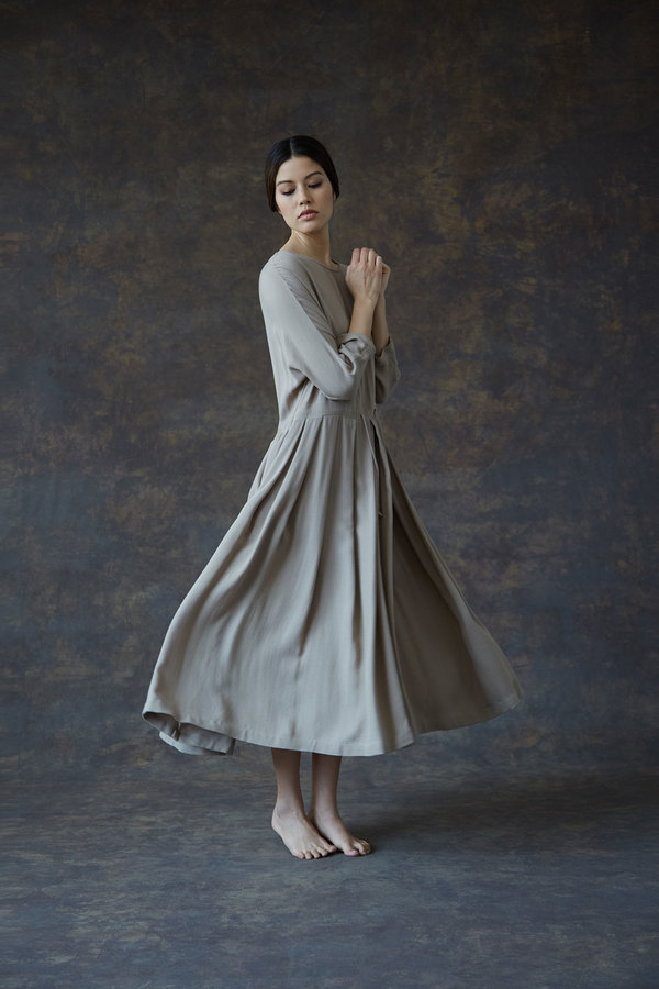 Black Crane Pleated Dress - Cement Black Crane Pleated Dress - Cement
