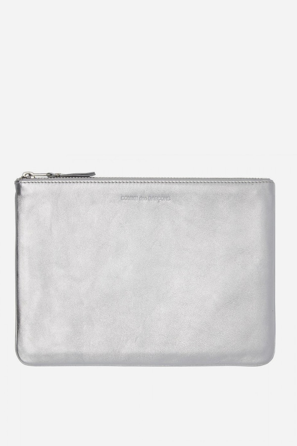 Men's Comme des Garçons Leather SA-5100 Lg Zip Pouch - Silver Men's Comme des Garçons Leather SA-5100 Lg Zip Pouch - Silver