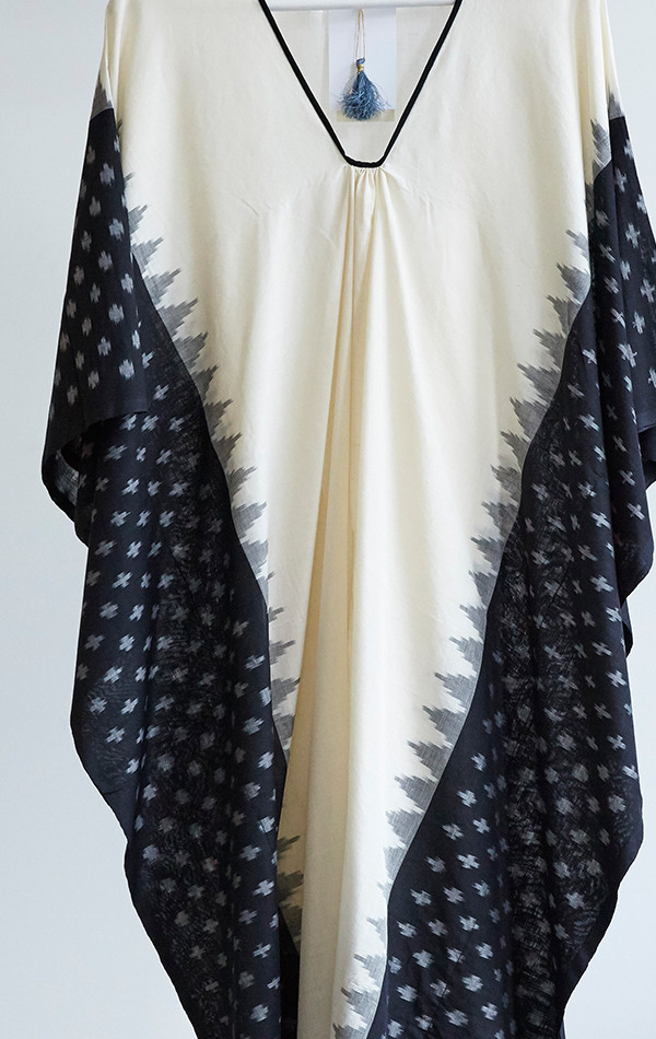 Two New York Ikat caftan with black border Two New York Ikat caftan with black border