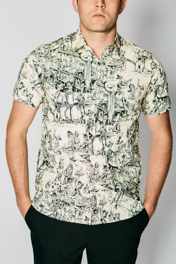 Men's Any Old Iron Skeleton Saloon Short-Sleeve Button Up Men's Any Old Iron Skeleton Saloon Short-Sleeve Button Up