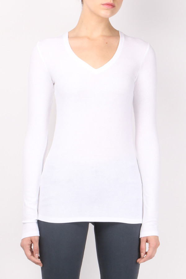 ATM Long Sleeve V Neck Rib Shirt White ATM Long Sleeve V Neck Rib Shirt White
