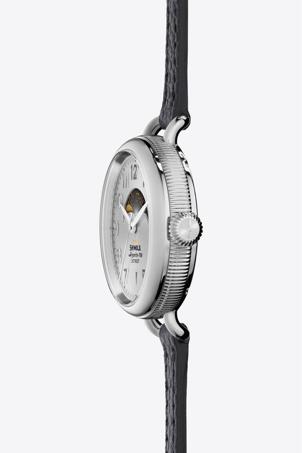 Shinola The Birdy 34mm Moon Phase Watch in Silver/Navy Shinola The Birdy 34mm Moon Phase Watch in Silver/Navy