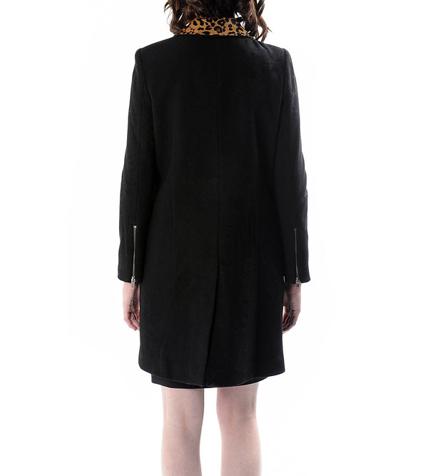 Mason By Michelle Mason Black Moto Coat with Pony Hair Lapel Mason By Michelle Mason Black Moto Coat with Pony Hair Lapel