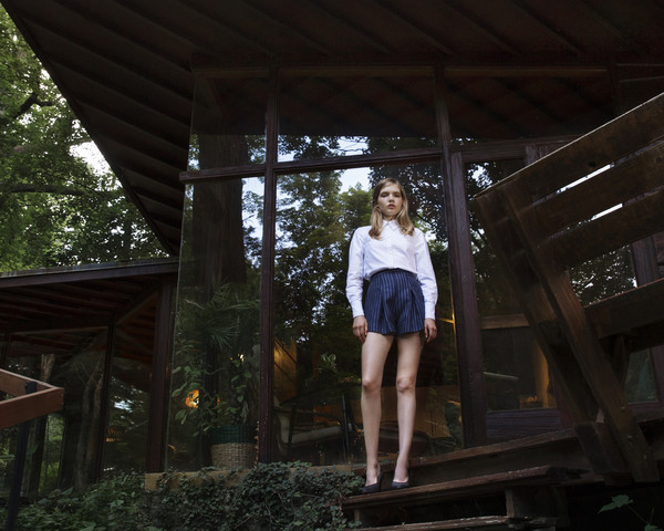 UNIFORME Heath High Waisted Shorts - Indigo Stripe Linen UNIFORME Heath High Waisted Shorts - Indigo Stripe Linen