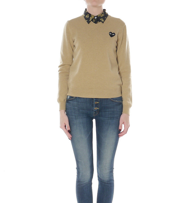 Comme Des Garcons Play Camel V-Neck Wool Sweater Comme Des Garcons Play Camel V-Neck Wool Sweater