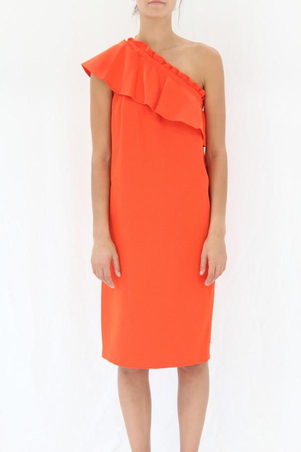 Apiece Apart Reina One Arm Ruffle Dress Persimmon Apiece Apart Reina One Arm Ruffle Dress Persimmon