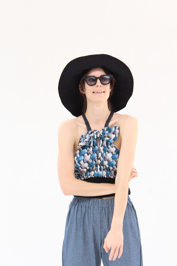 Hui Hui Beach Top Romantic Mesh Print Blue Hui Hui Beach Top Romantic Mesh Print Blue