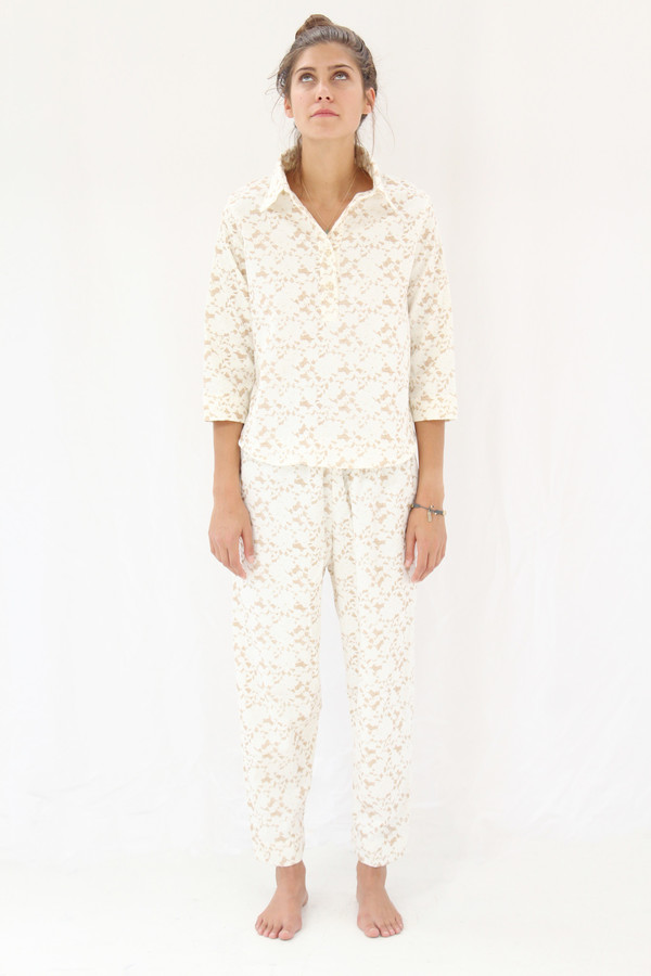 Beklina Organic Cotton Flannel Pajama Set / Brown Lace Beklina Organic Cotton Flannel Pajama Set / Brown Lace